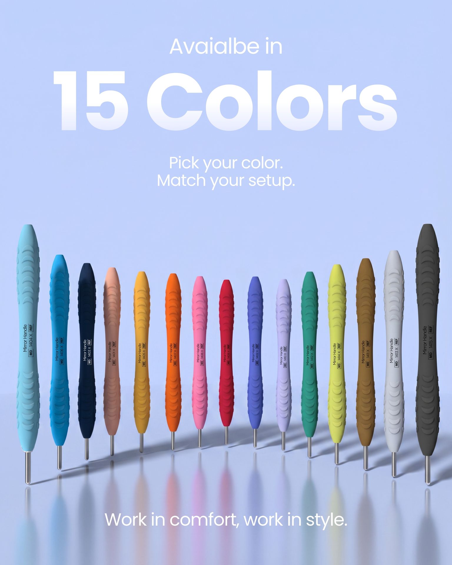 ErgoX® Mirror Handles — available in 15 colors