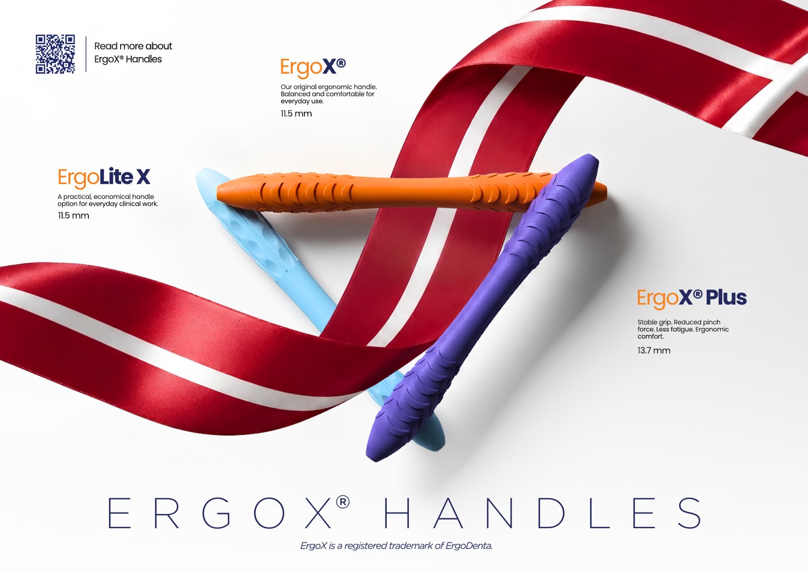 ErgoX® handles — ErgoLite X (Ø11.5 mm), ErgoX® (Ø11.5 mm) and ErgoX® Plus (Ø13.7 mm)