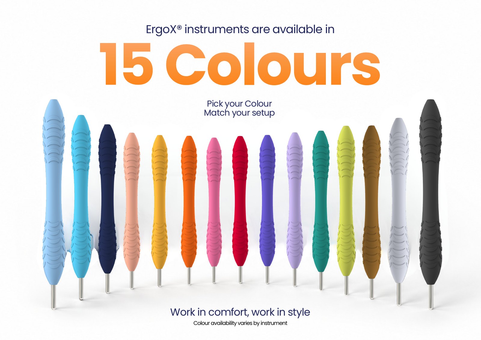 ErgoX® instruments are available in 15 colours — pick your colour, match your setup