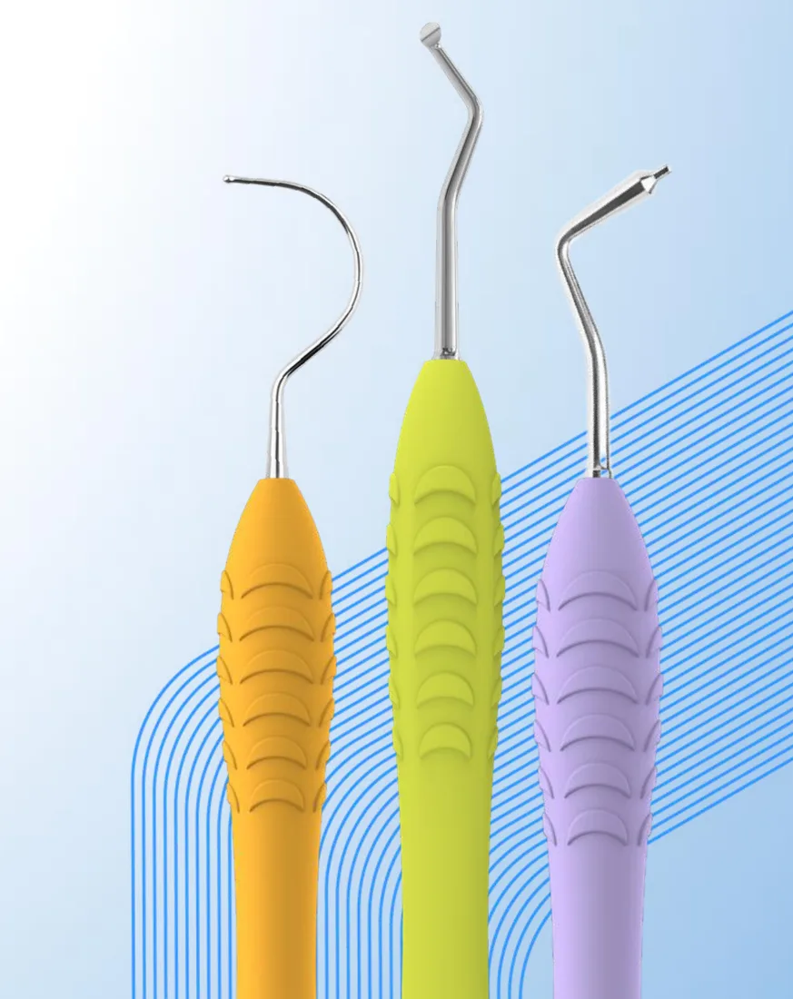 ErgoX restorative instruments in yellow, lime and lilac
