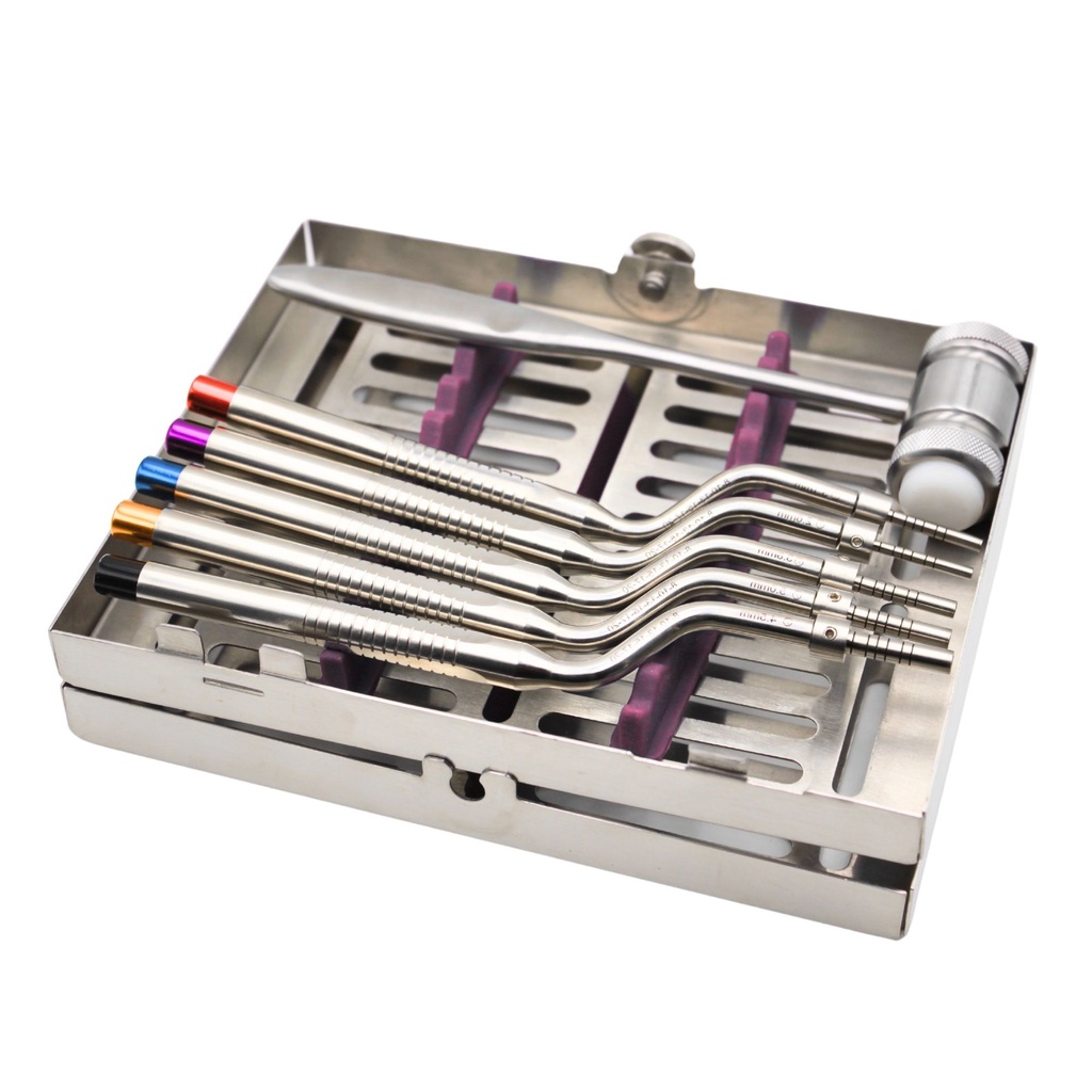 Osteotome Offset, set of 5 with hammer and casette