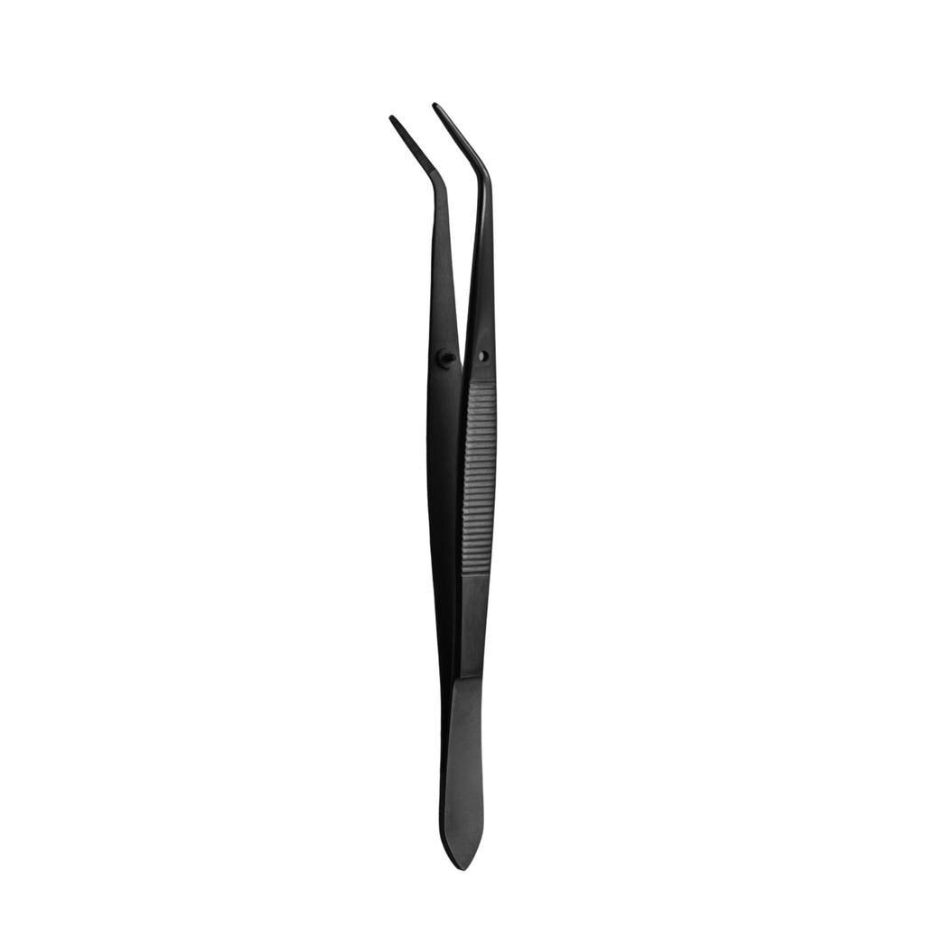 College Tweezer, Short Serrated 13mm, 15cm, Black