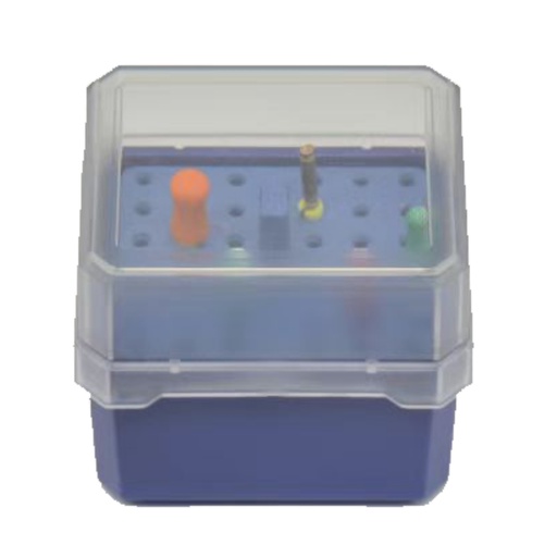 [7454B] Translucent Bur disinfection box Square shape, 36 Holes, Blue